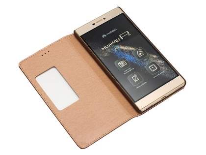 Premium Leather Smart View Case for Huawei P8 - Brown