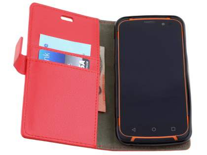 Slim Synthetic Leather Wallet Case with Stand for Telstra Tough Max - T84 - Red