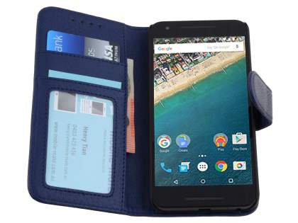 Slim Synthetic Leather Wallet Case with Stand for LG Nexus 5X - Dark Blue