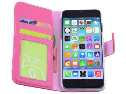 Synthetic Leather Wallet Case with Stand for iPhone 6s Plus/6 Plus - Hot Pink