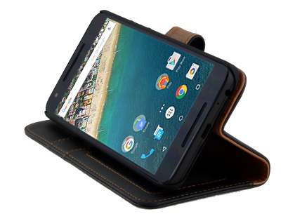 Slim Synthetic Leather Wallet Case with Stand for LG Nexus 5X - Classic Black