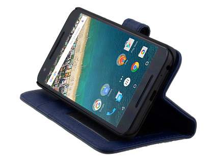 Slim Synthetic Leather Wallet Case with Stand for LG Nexus 5X - Dark Blue