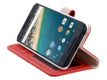 Slim Synthetic Leather Wallet Case with Stand for LG Nexus 5X - Red