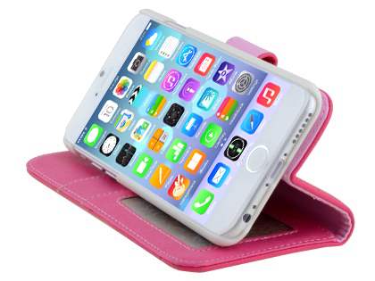 Synthetic Leather Wallet Case with Stand for iPhone 6s Plus/6 Plus - Hot Pink