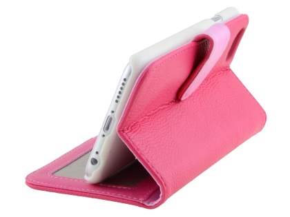 Synthetic Leather Wallet Case with Stand for iPhone 6s Plus/6 Plus - Hot Pink