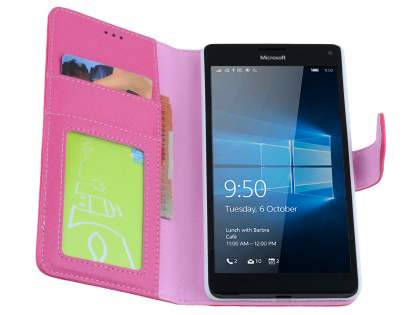 Slim Synthetic Leather Wallet Case with Stand for Microsoft Lumia 950 XL - Pink