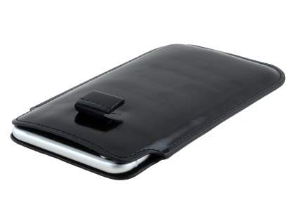 Synthetic Leather Slide-in Case with Pull-out Strap for Samsung Galaxy Note 3 - Classic Black