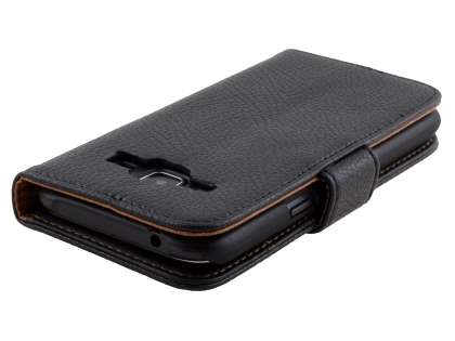 Synthetic Leather Wallet Case with Stand for Samsung Galaxy J1 Ace - Classic Black