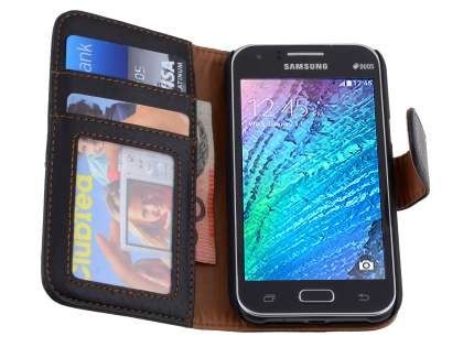 Synthetic Leather Wallet Case with Stand for Samsung Galaxy J1 Ace - Classic Black