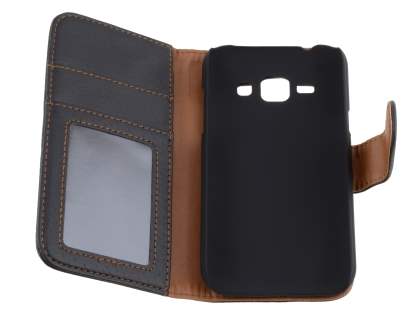 Synthetic Leather Wallet Case with Stand for Samsung Galaxy J1 Ace - Classic Black