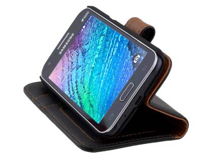 Synthetic Leather Wallet Case with Stand for Samsung Galaxy J1 Ace - Classic Black