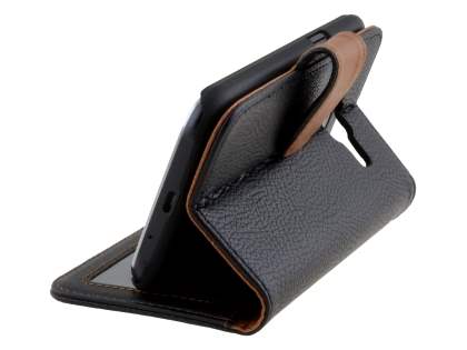 Synthetic Leather Wallet Case with Stand for Samsung Galaxy J1 Ace - Classic Black