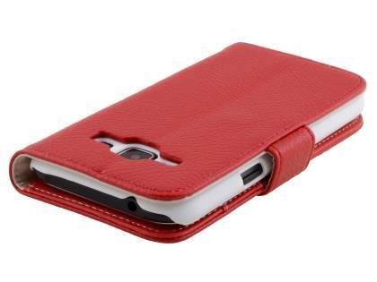 Synthetic Leather Wallet Case with Stand for Samsung Galaxy J1 Ace - Red