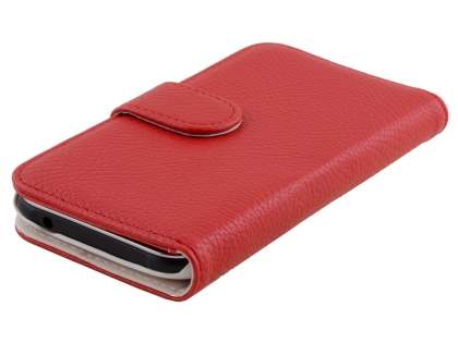Synthetic Leather Wallet Case with Stand for Samsung Galaxy J1 Ace - Red