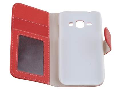 Synthetic Leather Wallet Case with Stand for Samsung Galaxy J1 Ace - Red