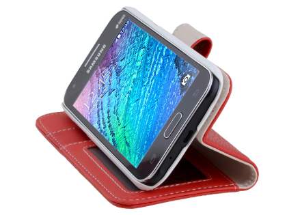 Synthetic Leather Wallet Case with Stand for Samsung Galaxy J1 Ace - Red