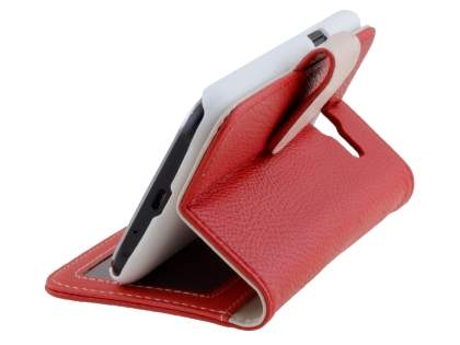Synthetic Leather Wallet Case with Stand for Samsung Galaxy J1 Ace - Red