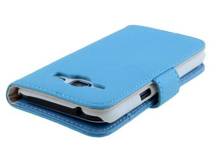 Synthetic Leather Wallet Case with Stand for Samsung Galaxy J1 Ace - Sky Blue