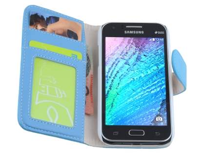 Synthetic Leather Wallet Case with Stand for Samsung Galaxy J1 Ace - Sky Blue