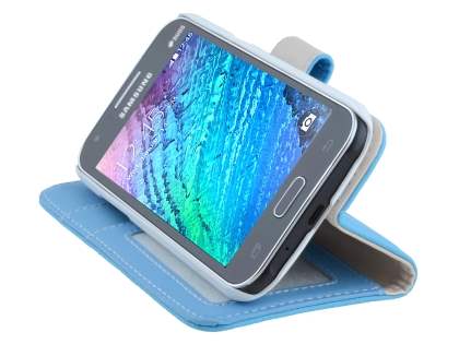 Synthetic Leather Wallet Case with Stand for Samsung Galaxy J1 Ace - Sky Blue