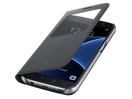 Genuine Samsung Galaxy S7 S-View Premium Cover Case - Charcoal