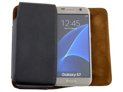 Extra-tough Genuine Leather ShineColours belt pouch for Samsung Galaxy S7 - Classic Black