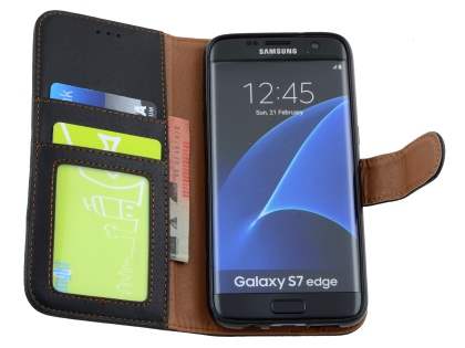 Synthetic Leather Wallet Case with Stand for Samsung Galaxy S7 edge - Classic Black