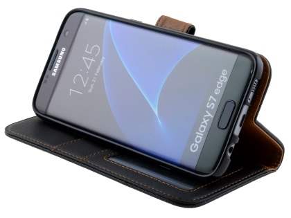 Synthetic Leather Wallet Case with Stand for Samsung Galaxy S7 edge - Classic Black