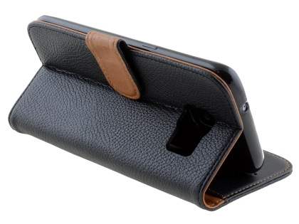 Synthetic Leather Wallet Case with Stand for Samsung Galaxy S7 edge - Classic Black