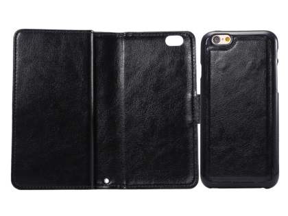2-in-1 Synthetic Leather Wallet Case for iPhone 6s Plus/6 Plus - Classic Black