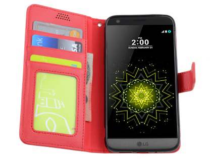 Slim Synthetic Leather Wallet Case with Stand for LG G5 - Red