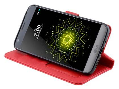 Slim Synthetic Leather Wallet Case with Stand for LG G5 - Red