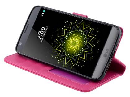 Slim Synthetic Leather Wallet Case with Stand for LG G5 - Pink