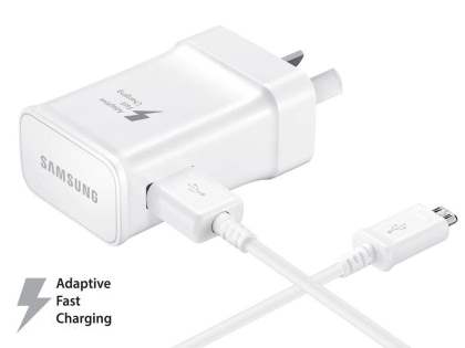 Genuine Samsung Adaptive Fast Charger with MicroUSB to USB-A cable - White AC Wall Charger