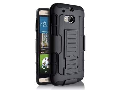 Rugged Case with Holster Belt Clip for HTC One M8 - Classic Black Impact Case