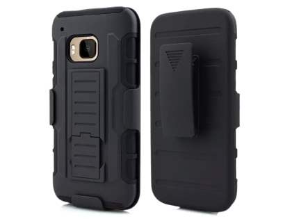 Rugged Case with Holster Belt Clip for HTC One M9 - Classic Black