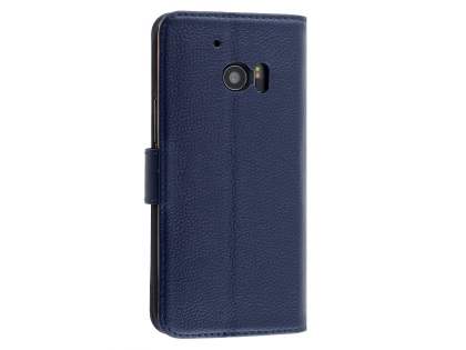 Premium Leather Wallet Case for HTC 10 - Dark Blue Leather Wallet Case