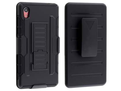 Rugged Case with Holster Belt Clip for Sony Xperia M4 Aqua - Classic Black Rugged Case with Holster Belt Clip for Sony Xperia M4 Aqua - Classic Black