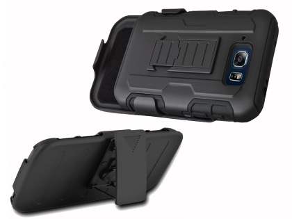 Rugged Case with Holster Belt Clip for Samsung Galaxy S7 edge - Classic Black