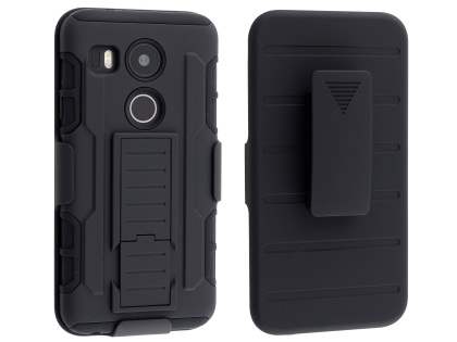Rugged Case with Holster Belt Clip for LG Nexus 5X - Classic Black Impact Case