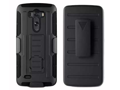 Rugged Case with Holster Belt Clip for LG G4 - Classic Black Impact Case