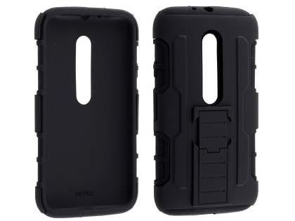 Rugged Case with Holster Belt Clip for Motorola Moto G 3rd Gen - Classic Black