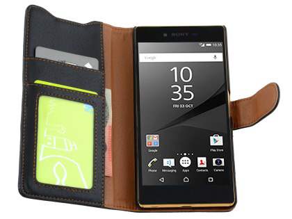 Sony Xperia Z5 Premium Slim Synthetic Leather Wallet Case with Stand - Classic Black