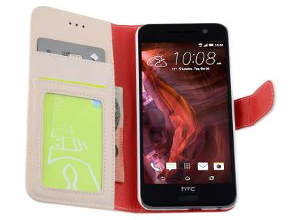 HTC Telstra Signature Premium Synthetic Leather Wallet Case with Stand - Pearl White