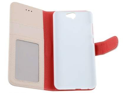 HTC Telstra Signature Premium Synthetic Leather Wallet Case with Stand - Pearl White