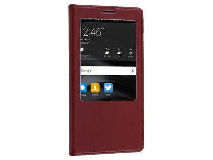 Premium Leather Smart View Case With Stand for Huawei Mate 8 - Burgundy