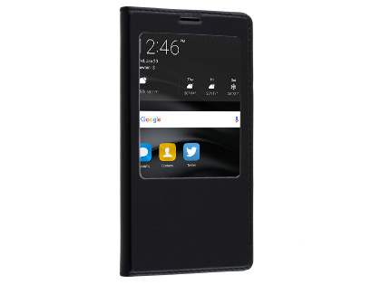 Premium Leather Smart View Case With Stand for Huawei Mate 8 - Classic Black