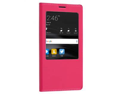 Premium Leather Smart View Case With Stand for Huawei Mate 8 - Pink