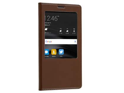 Premium Leather Smart View Case With Stand for Huawei Mate 8 - Brown