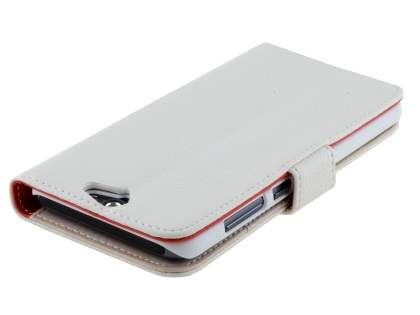 HTC Telstra Signature Premium Synthetic Leather Wallet Case with Stand - Pearl White